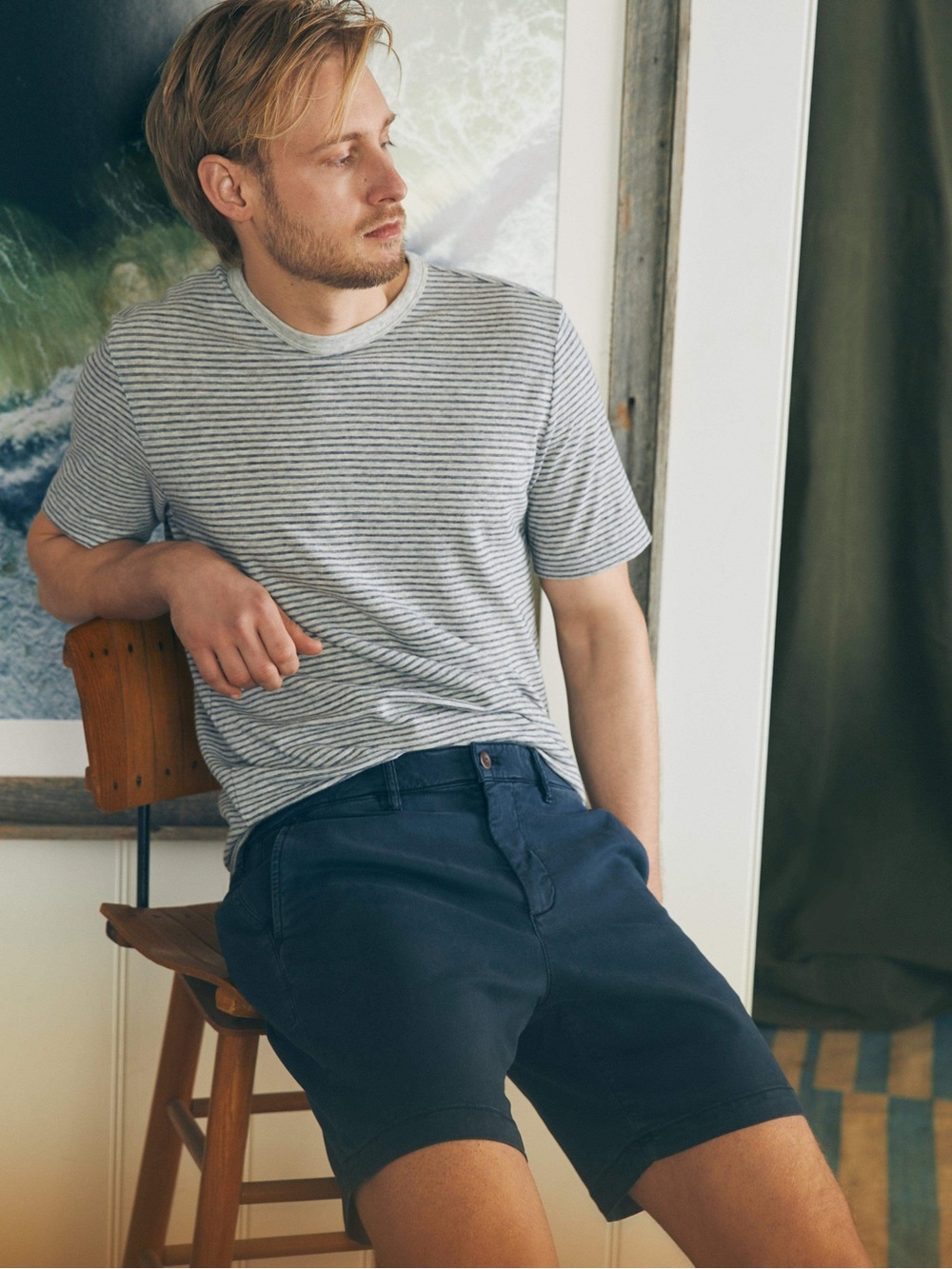 Faherty washed navy shorts Coastline premium chino tailored cut